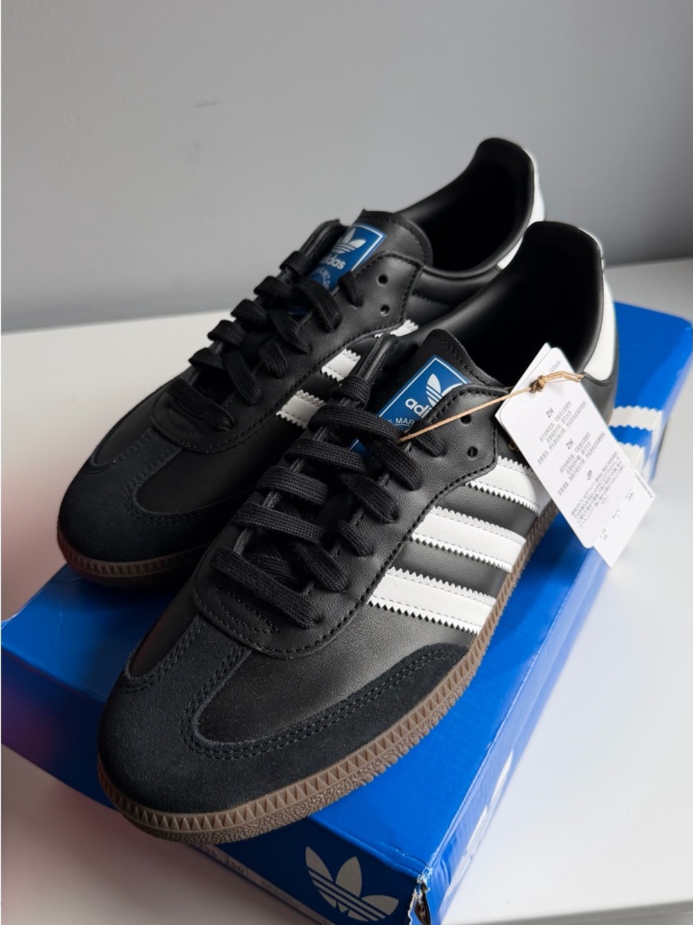 adidas Black White Retro Trainer with Gum Sole
